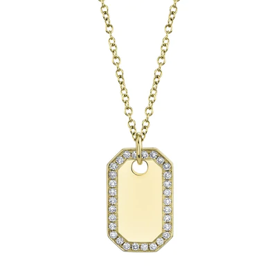 SHY CREATION 14K YELLOW DOG TAG WITH DIAMOND ACCENTS PENDANT