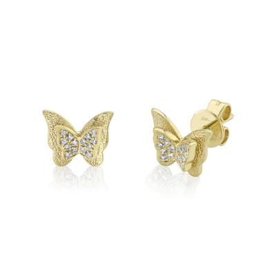 SHY CREATION 14K YELLOW GOLD 0.06CT BUTTERFLY STUDS