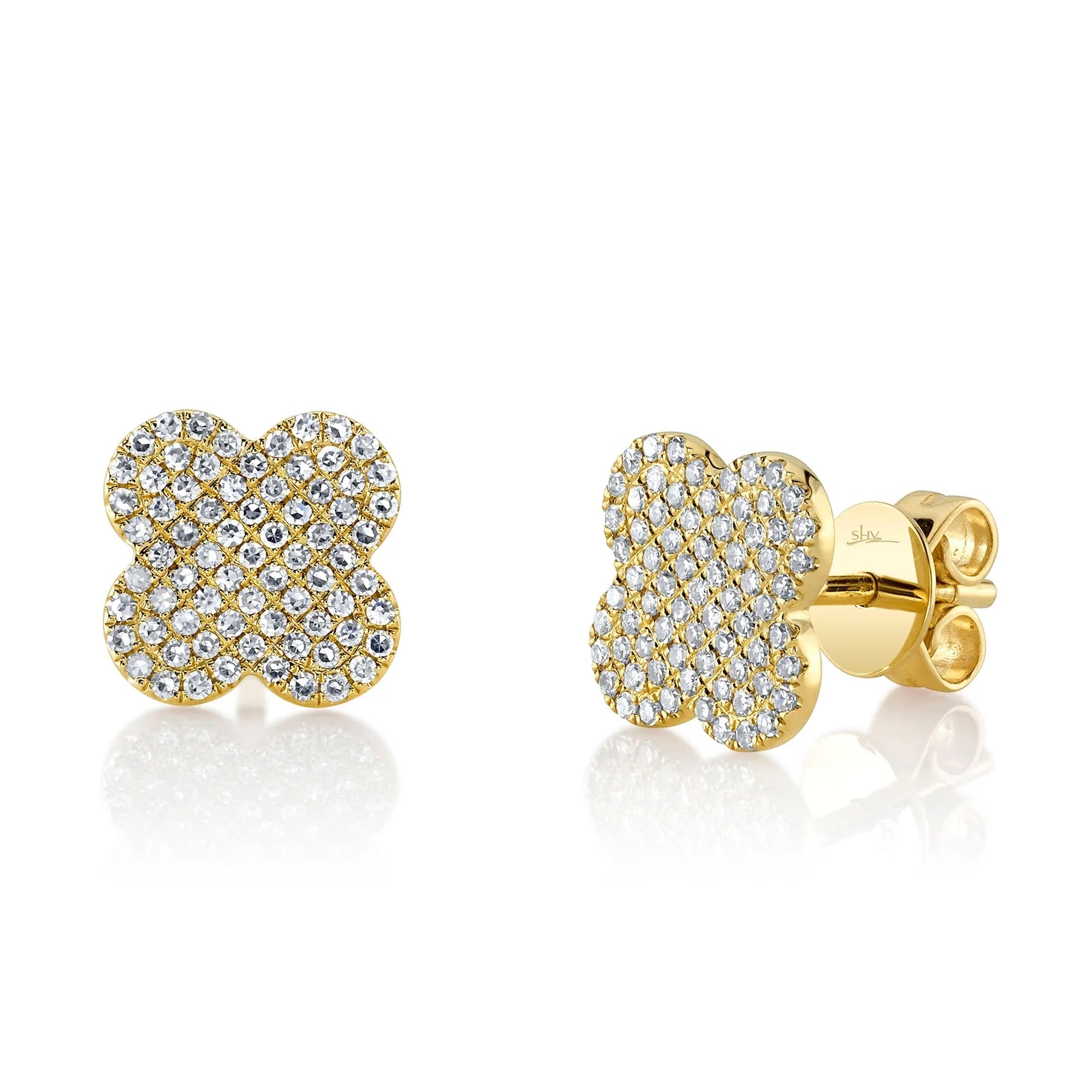 14K YELLOW GOLD AND DIAMOND CLOVER EARRINGS .32CT