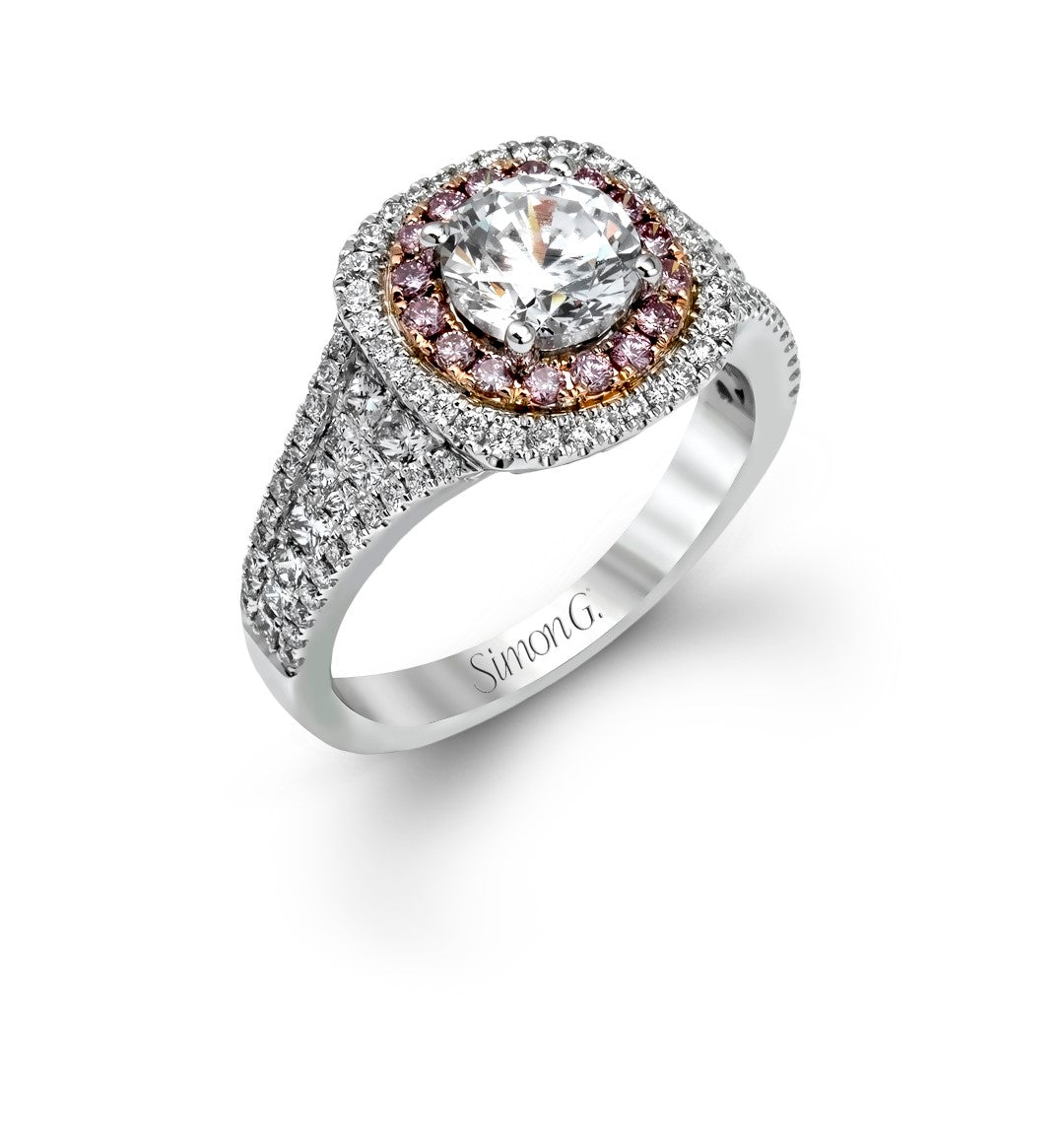 SIMON G. 18K WHITE AND ROSE GOLD 0.99CT DIAMOND (PINK DIAMONDS) MOUNTING CENTER DIAMOND SOLD SEPERATELY FROM THE BRIDAL COLLECTION