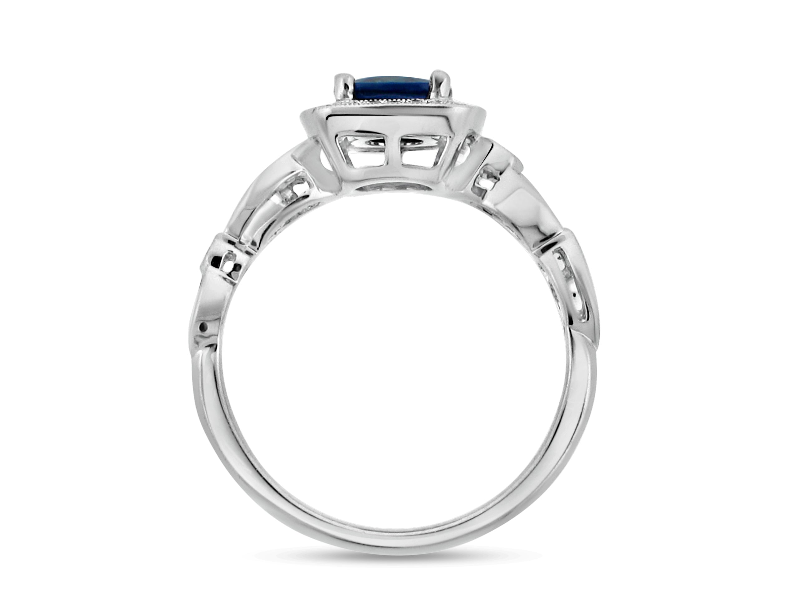 SIMON G PLATINUM 0.16CT VS/G DIAMOND ENGAGEMENT RING MOUNTING WITH .85CT A+ SAPPHIRE CUSHION.