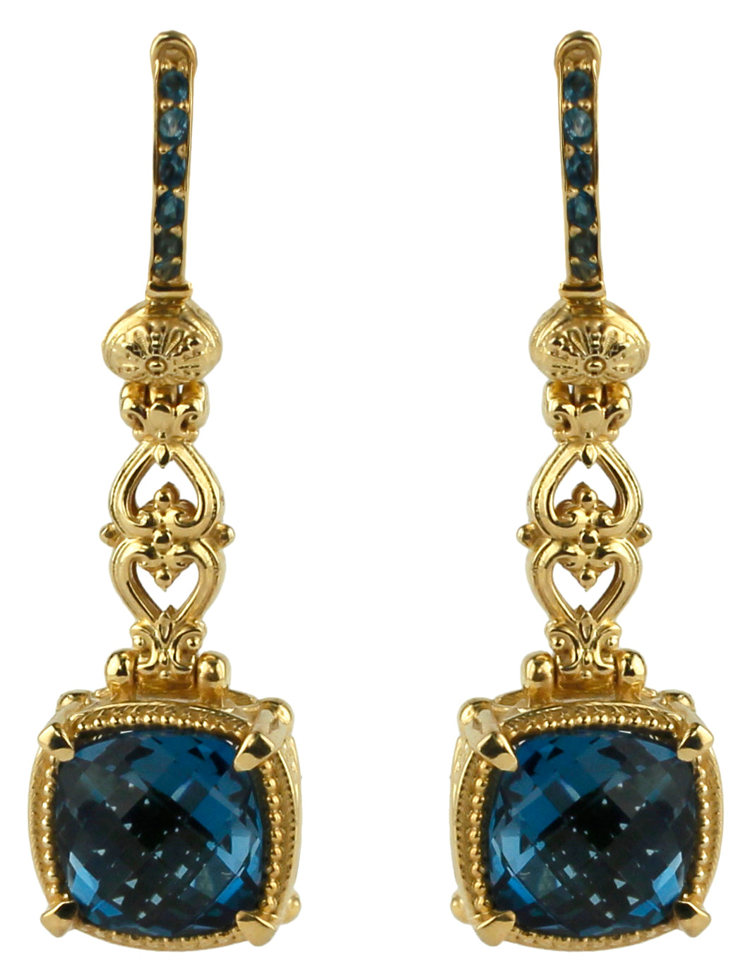 KONSTANTINO 18KT GOLD (7.5GR +/-) LONDON BLUE TOPAZ (5.6CT +/-) EARRINGS FROM THE FLAMENCO GOLD  COL