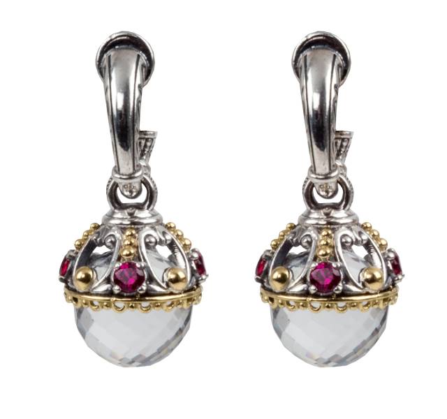 KONSTANTINO STERLING SILVER & 18K GOLD EARRINGS CRYSTAL CORUNDUM FROM THE PYTHIA COLLECTION