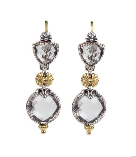 KONSTANTINO STERLING SILVER & 18K GOLD EARRINGS CRYSTAL FROM THE PYTHIA COLLECTION
