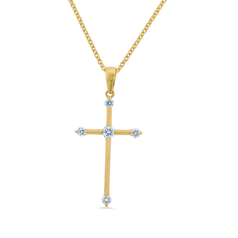 PRIVE' 18K YELLOW GOLD CROSS WITH 0.15CT ACCENTING DIAMONDS