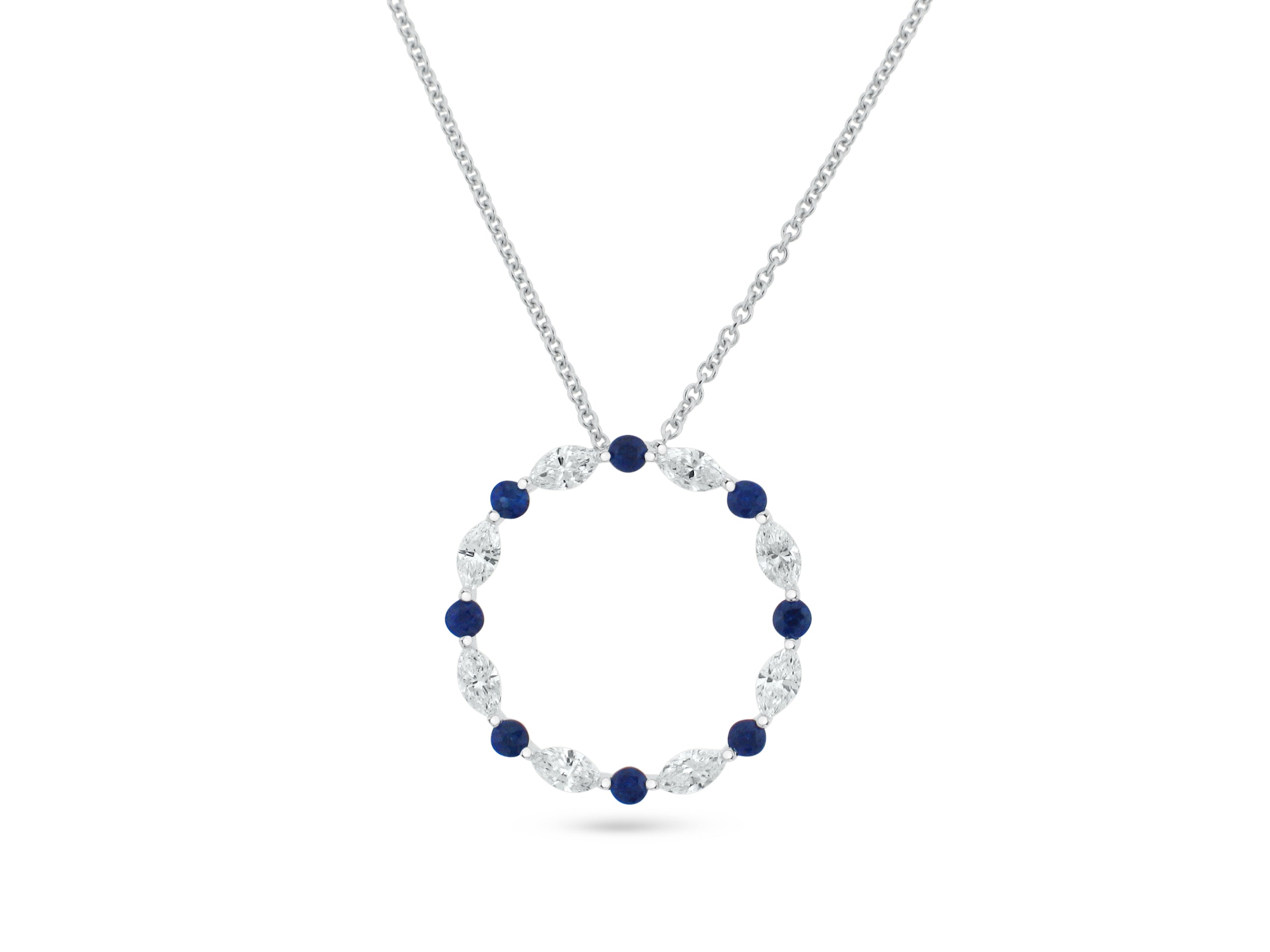 MULLOYS PRIVE18K WHITE GOLD  .68CT VS1-2 CLARITY G COLOR.43CT A+ SAPPHIRE INCLUDING CHAIN
