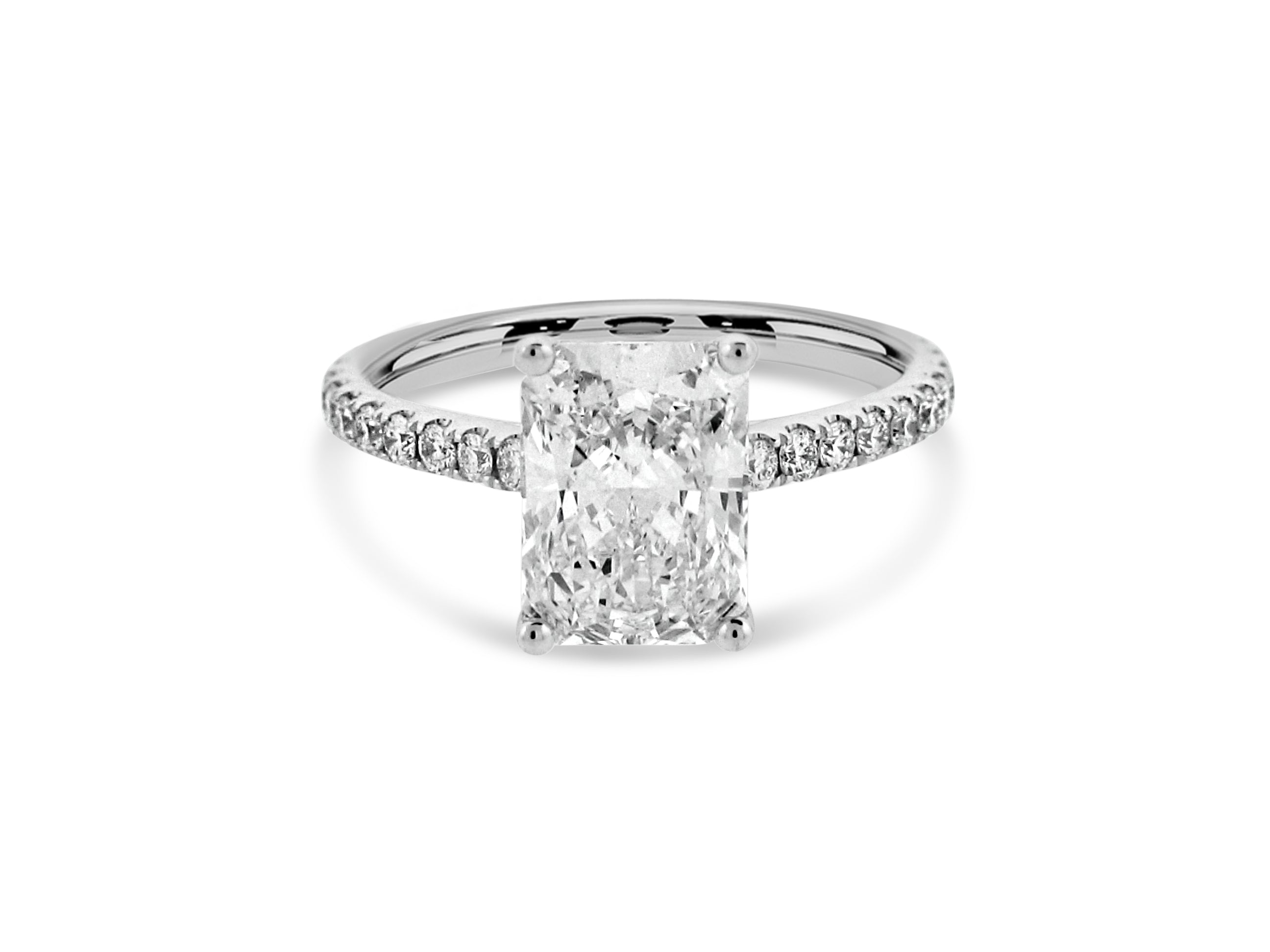 PRIVE' 18K WHITE GOLD 2.51CT RADIANT CUT LAB GROWN DIAMOND BY SWAROVSKI SI1 CLARITY AND F COLOR RADIANT. .50CT SI - G ACCENT NATURAL DIAMONDS