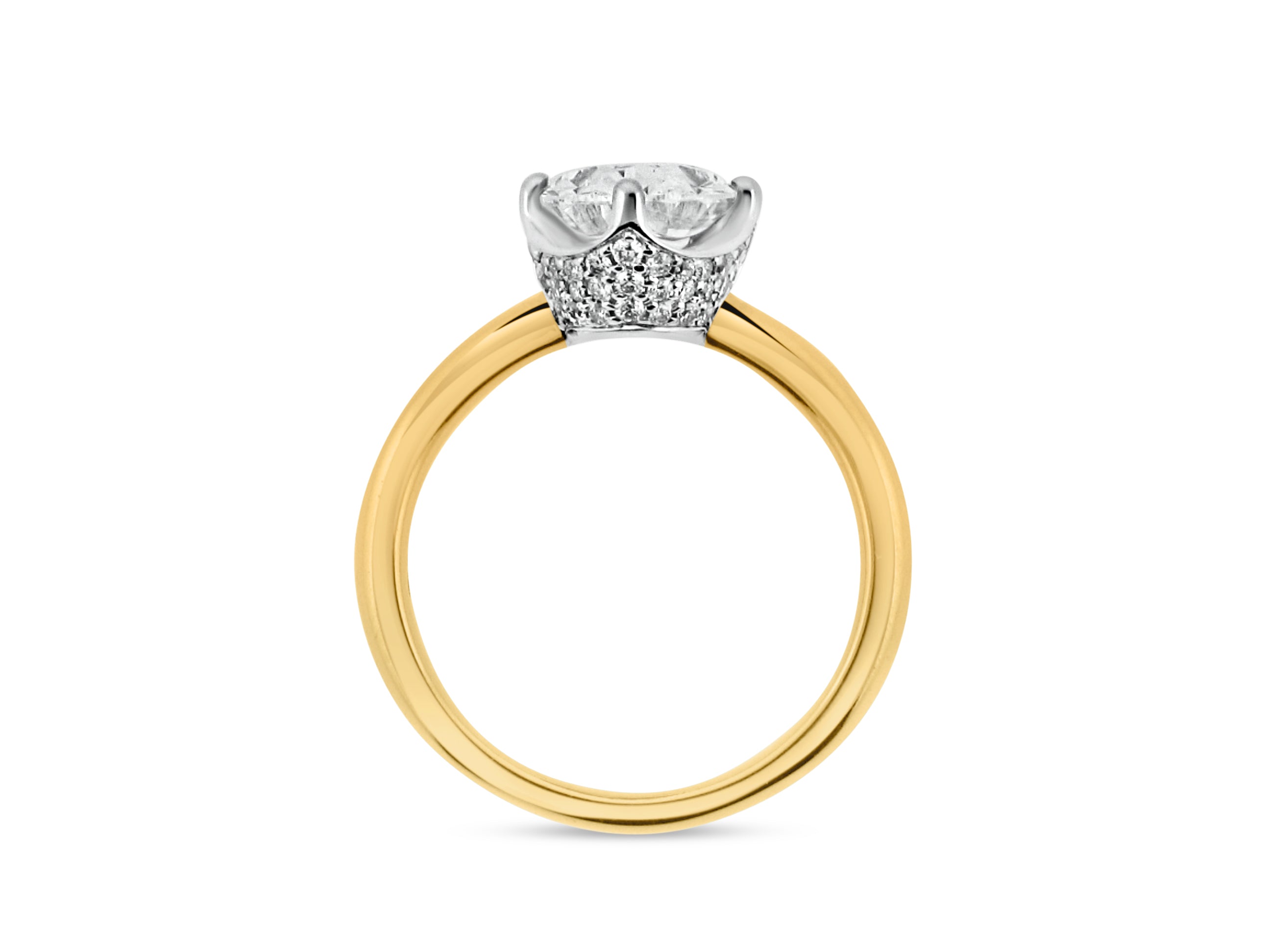 PRIVE' 18K YELLOW AND WHITE GOLD 2.47CT VS2 CLARITY AND F COLOR OVALSWAROVSKI SET WITH .25CT SI/G ACCENT NATURAL DIAMONDS - CERTIFIED