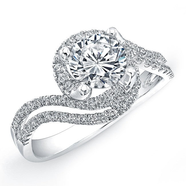 Natalie K  18k White Gold Prong Set Raised Shank White Diamond Engagement Ring (center stone sold separately)