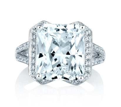 A.JAFFE ART DECO RADIANT CUT HALO SET ENGAGEMENT RING 0.35             (not including center stone)