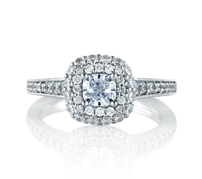 A.JAFFE METROPOLITAN DOUBLE ROW HALO CUSHION CUT ENGAGEMENT RING 0.67             (not including ce