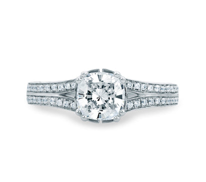 A.JAFFE ART DECO NEW YORK CITY SKYLINE INSPIRED CUSHION CUT DELICATE PAVÉ BRIDAL ENGAGEMENT RING 0.