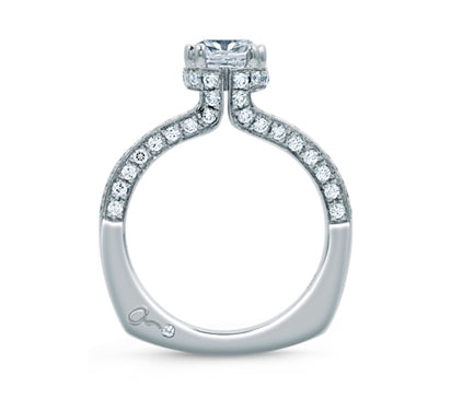 A.JAFFE ART DECO NEW YORK CITY SKYLINE INSPIRED CUSHION CUT DELICATE PAVÉ BRIDAL ENGAGEMENT RING 0.