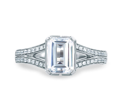 A.JAFFE ART DECO NEW YORK CITY SKYLINE INSPIRED EMERALD CUT DELICATE PAVÉ BRIDAL ENGAGEMENT RING 0.