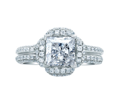 A.JAFFE SEASONS OF LOVE FLORAL PRINCESS CUT DELICATE PAVÉ BRIDAL ENGAGEMENT RING 0.98            (n