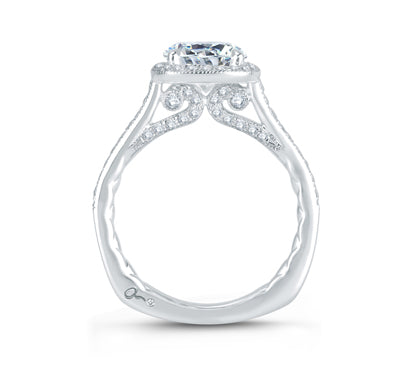 A.JAFFE QUILTED COLLECTION INTRICATE CHANNEL SET WITH MILGRAIN DETAIL CUSHION HALO QUILTED ENGAGEME