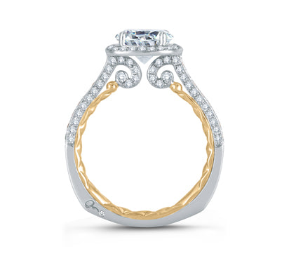 A.JAFFE QUILTED COLLECTION TWO TONE SOPHISTICATED HALO DIAMOND QUILTED ENGAGEMENT RING 0.54