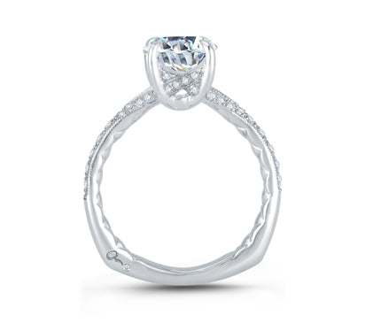 A.JAFFE QUILTED COLLECTION UNIQUE FLORAL SPLIT SHANK FOUR PRONG ROUND DIAMOND QUILTED ENGAGEMENT RI