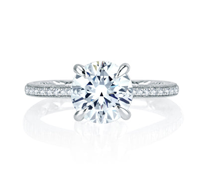 A.JAFFE QUILTED COLLECTION FOUR PRONG HAND SET PAVÉ ROUND DIAMOND QUILTED ENGAGEMENT RING 0.2