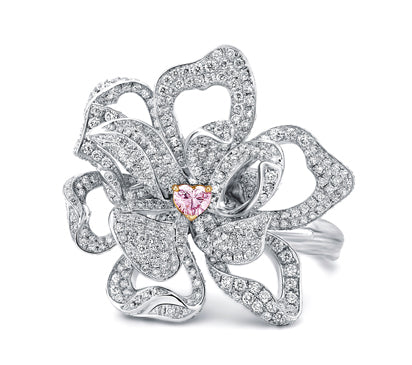 A.JAFFE ART DECO MAGNOLIA RING WITH A PINK DIAMOND