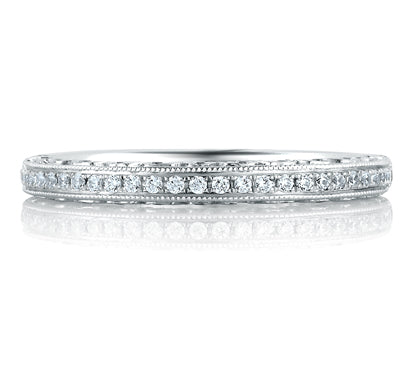 A.JAFFE ART DECO ROYAL PAVÉ SCROLLED PROFILE DIAMOND BAND 0.29