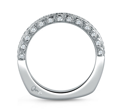 A.JAFFE ART DECO ROYAL PAVÉ SCROLLED PROFILE DIAMOND BAND 0.29