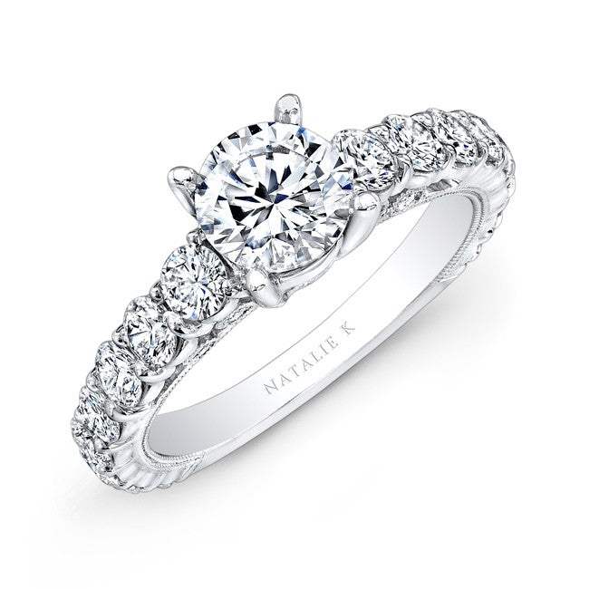 Natalie K  18k White Gold Six Prong Center Mounting Diamond Gallery Engagement Ring (center stone sold separately)