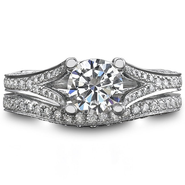 Natalie K  14k White Gold Marquise Halo Diamond Semi Mount Ring Bridal Set (center stone sold separately)