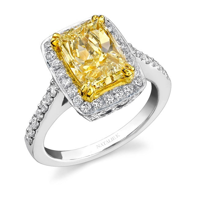 Natalie K  14k White and Yellow Gold Radiant Fancy Yellow Diamond Engagement Ring (center stone sold separately)