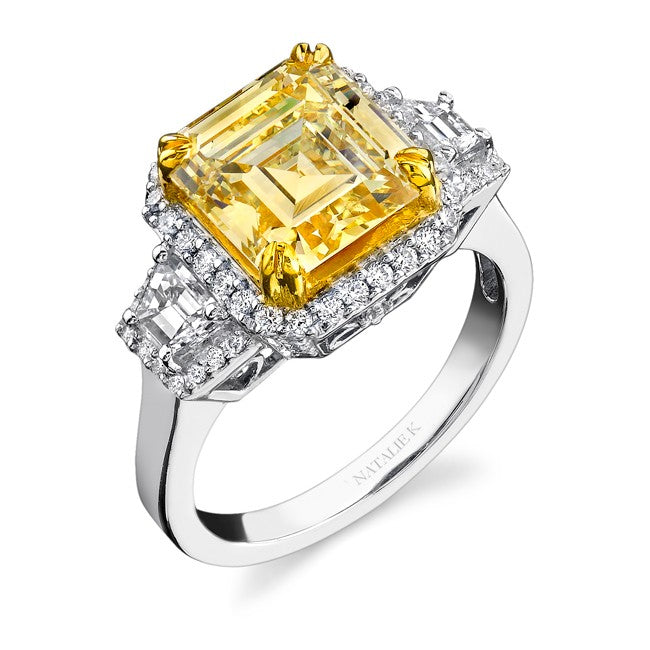 Natalie K  18k White and Yellow Gold Cushion Fancy Yellow Diamond Engagement Ring (center stone sold separately)