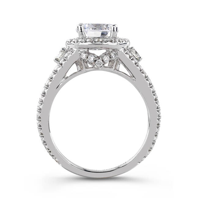 Natalie K  18k White Gold Diamond Halo Engagement Ring with Side Stones (center stone sold separately)