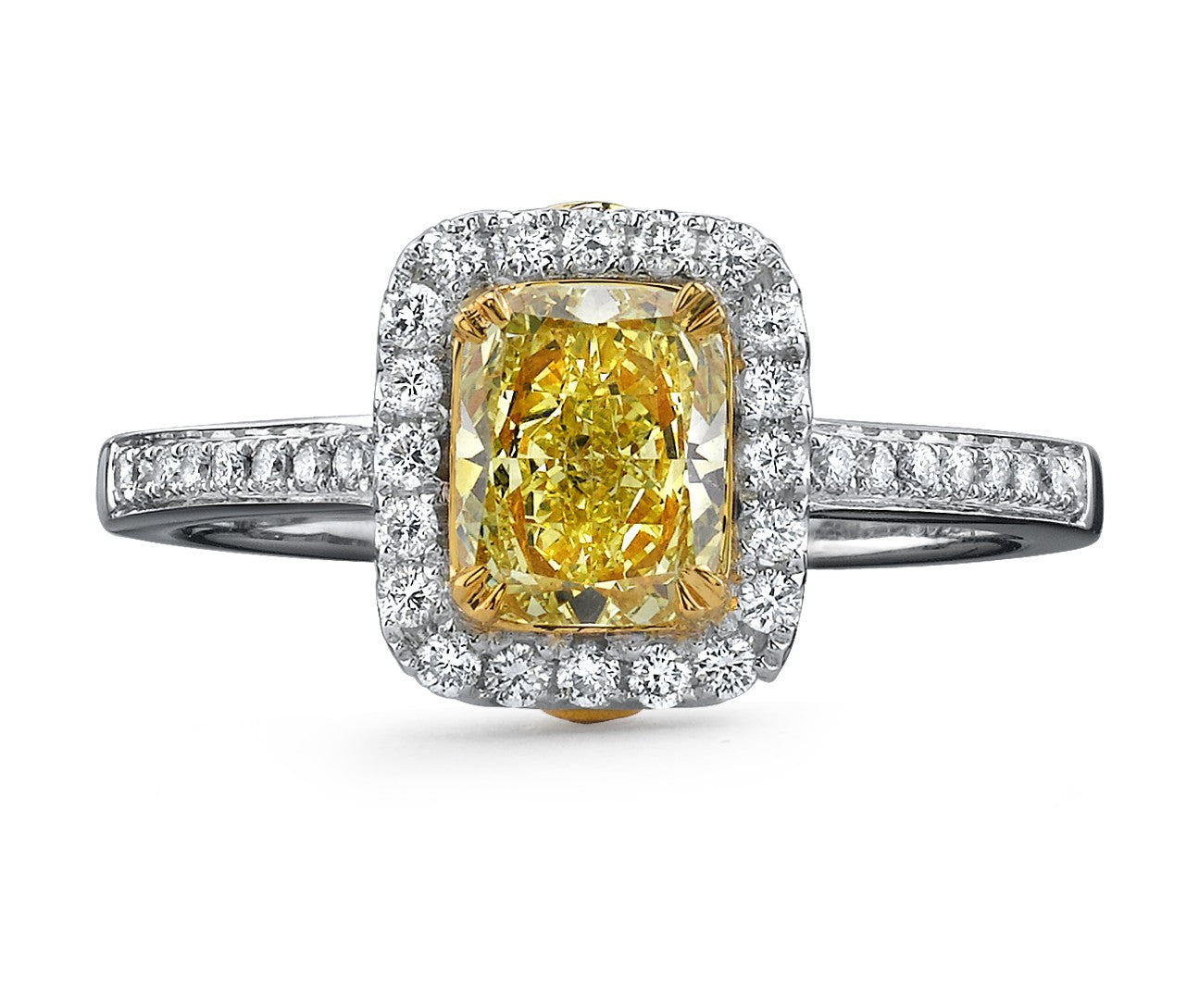Natalie K  18k White and Yellow Gold Fancy Yellow Cushion Split Shank Diamond Ring (center stone sold separately)