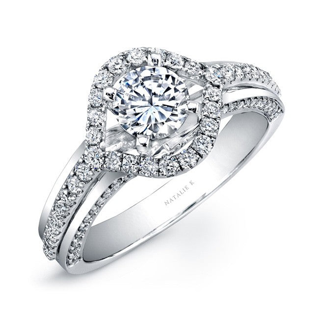 Natalie K  14k White Gold Micro Prong Split Shank Diamond Semi Mount Engagement Ring (center stone sold separately)