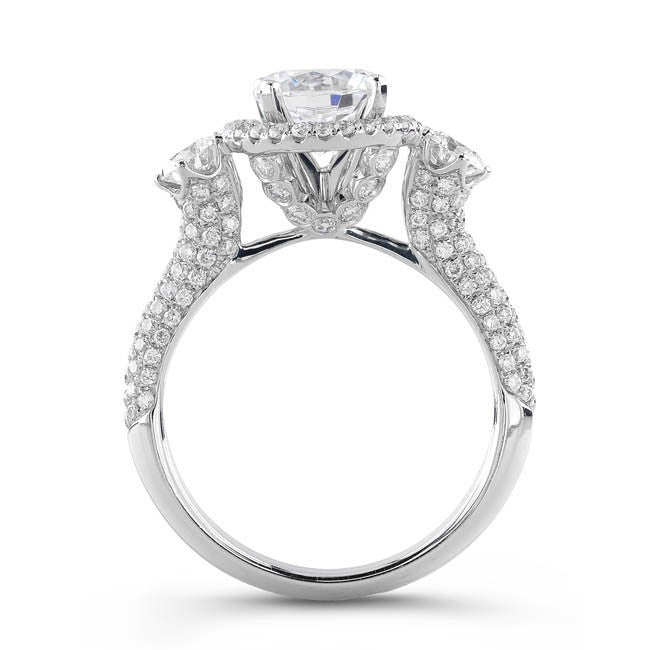 Natalie K  18k White Gold Three Stone Diamond Engagement Ring (center stone sold separately)
