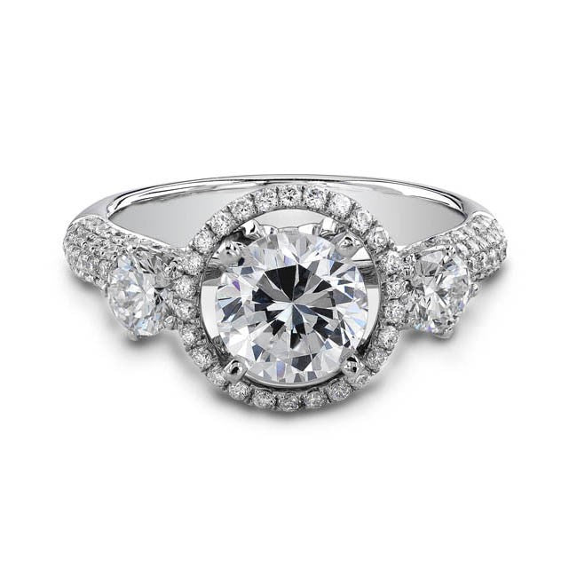 Natalie K  18k White Gold Three Stone Diamond Engagement Ring (center stone sold separately)