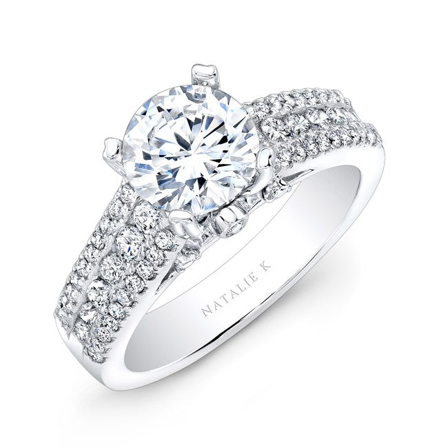 Natalie K  18k White Gold Prong and Bezel Set Round Diamond Engagement Ring (center stone sold separately)