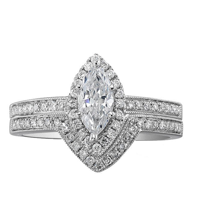 Natalie K  14k White Gold Elegant Diamond Halo Bridal Set (center stone sold separately)