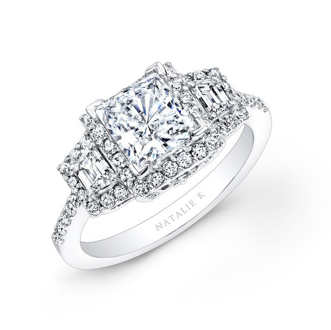 Natalie K  18k White Gold Split Shank Princess Cut Pave Diamond Engagement Ring (center stone sold separately)