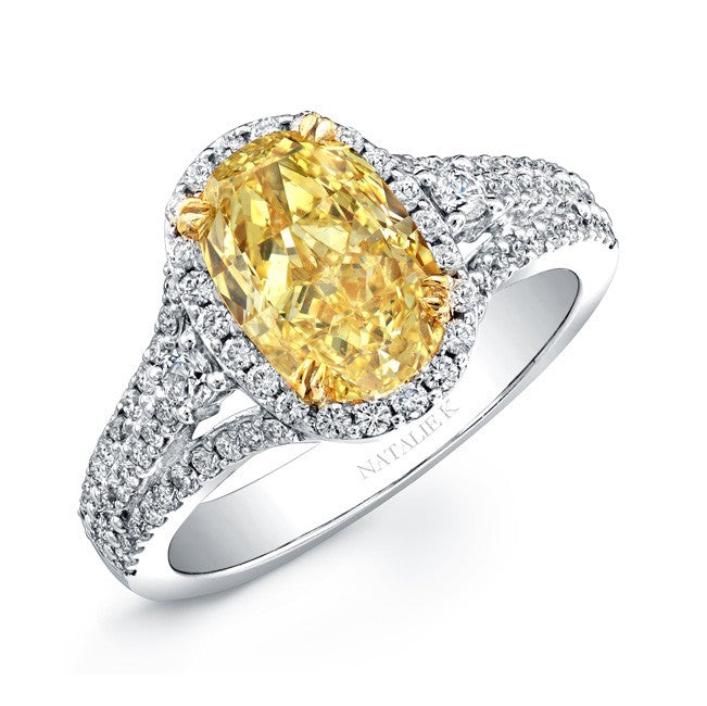 Natalie K  18k White and Yellow Gold Fancy Yellow Cushion Diamond Engagement Ring (center stone sold separately)