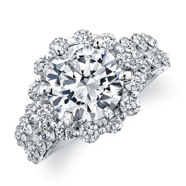 Natalie K  18k White Gold Prong Two Row Halo White Diamond Engagement Ring (center stone sold separately)