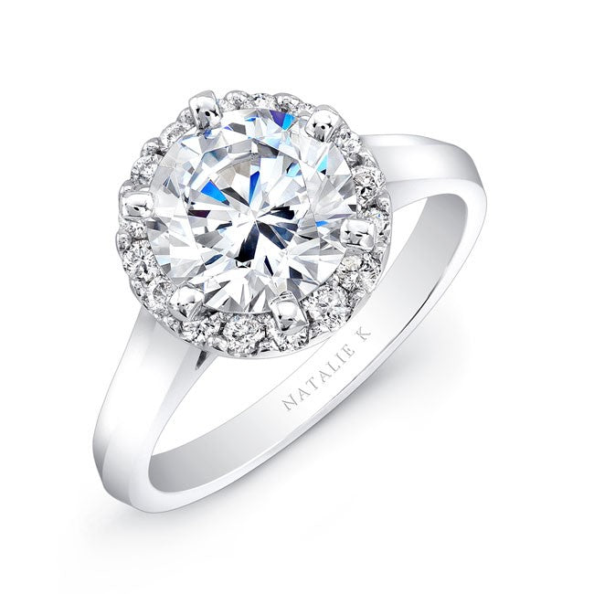 Natalie K  14k Diamond Halo Three Stone Diamond Engagement Ring (center stone sold separately)