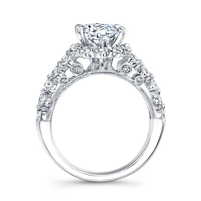 Natalie K  14k White Gold Pave Channel White Diamond Halo Engagement Ring (center stone sold separately)