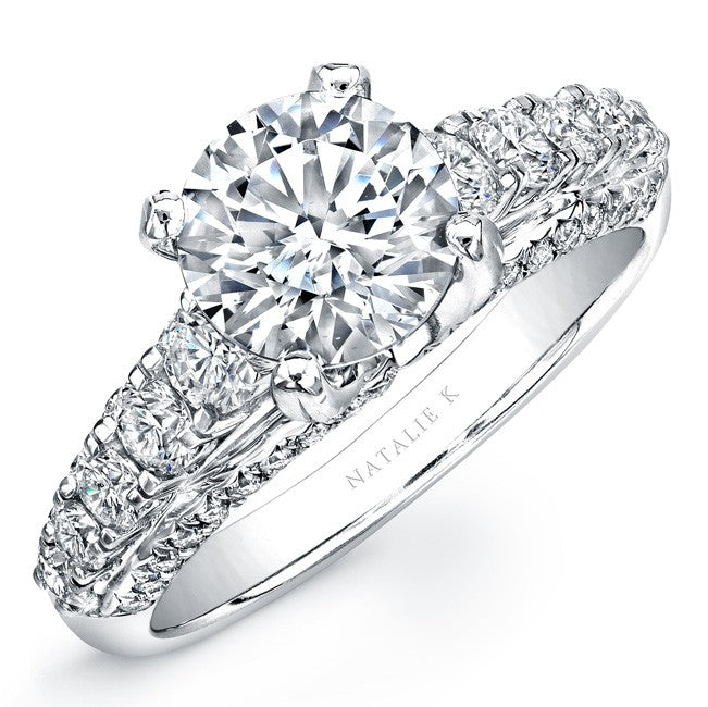 Natalie K  18k White Gold Split Shank Pave White Diamond Engagement Ring (center stone sold separately)