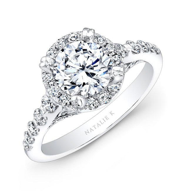 Natalie K  18k White Gold Oval Halo Diamond Engagement Ring (center stone sold separately)
