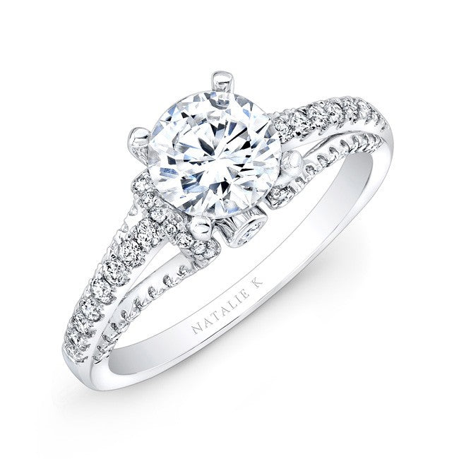 Natalie K  18k White Gold Half Moon Prong Diamond Engagement Semi Mount Ring (center stone sold separately)