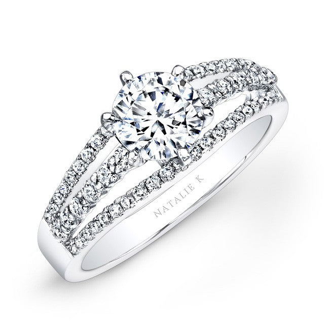 Natalie K  18k White Gold Halo Inspired Pave and Prong Diamond Engagement Ring (center stone sold separately)