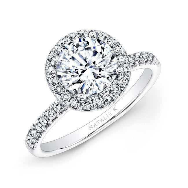 Natalie K  18k White Gold Pave Diamond Halo Engagement Ring (center stone sold separately)