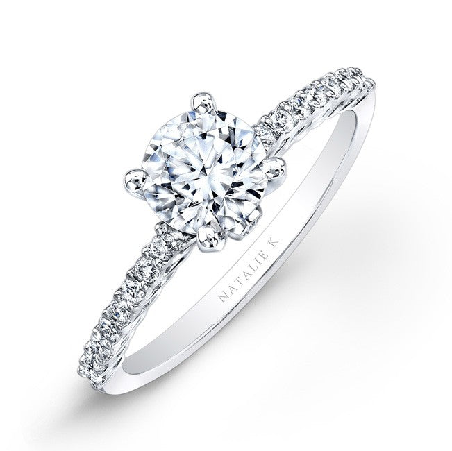 Natalie K  18k White Gold Prong and Bezel Round Diamond Engagement Ring (center stone sold separately)