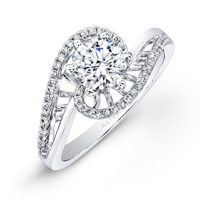 Natalie K  18k White Gold Classic Three Stone Diamond Engagement Semi Mount Ring (center stone sold separately)