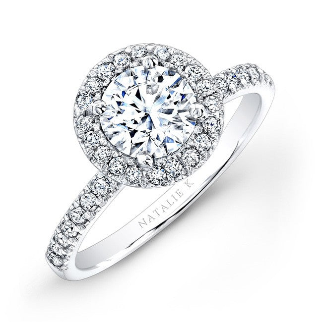 Natalie K  18k White Gold Elongated Shank Diamond Halo Engagement Ring (center stone sold separately)